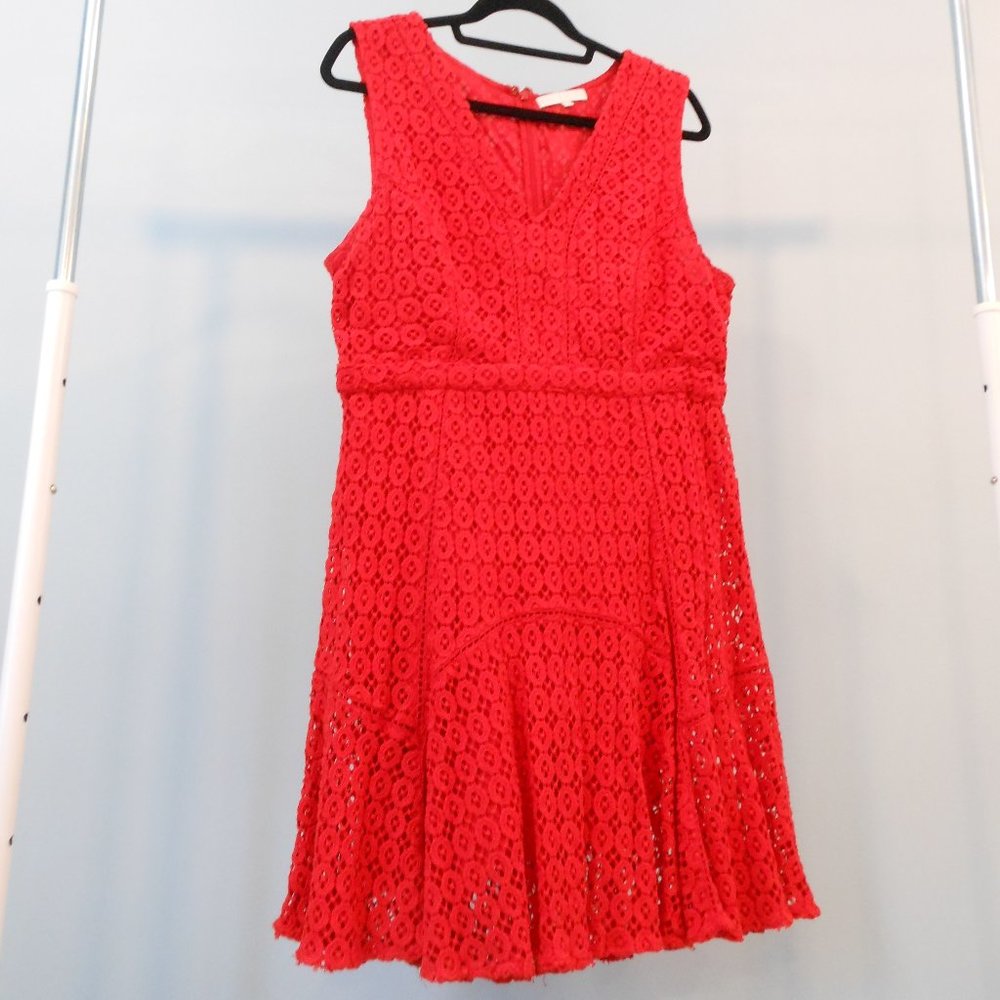 Anthropologie San & Soni Red-Orange Crochet Lace Dress - Size 14